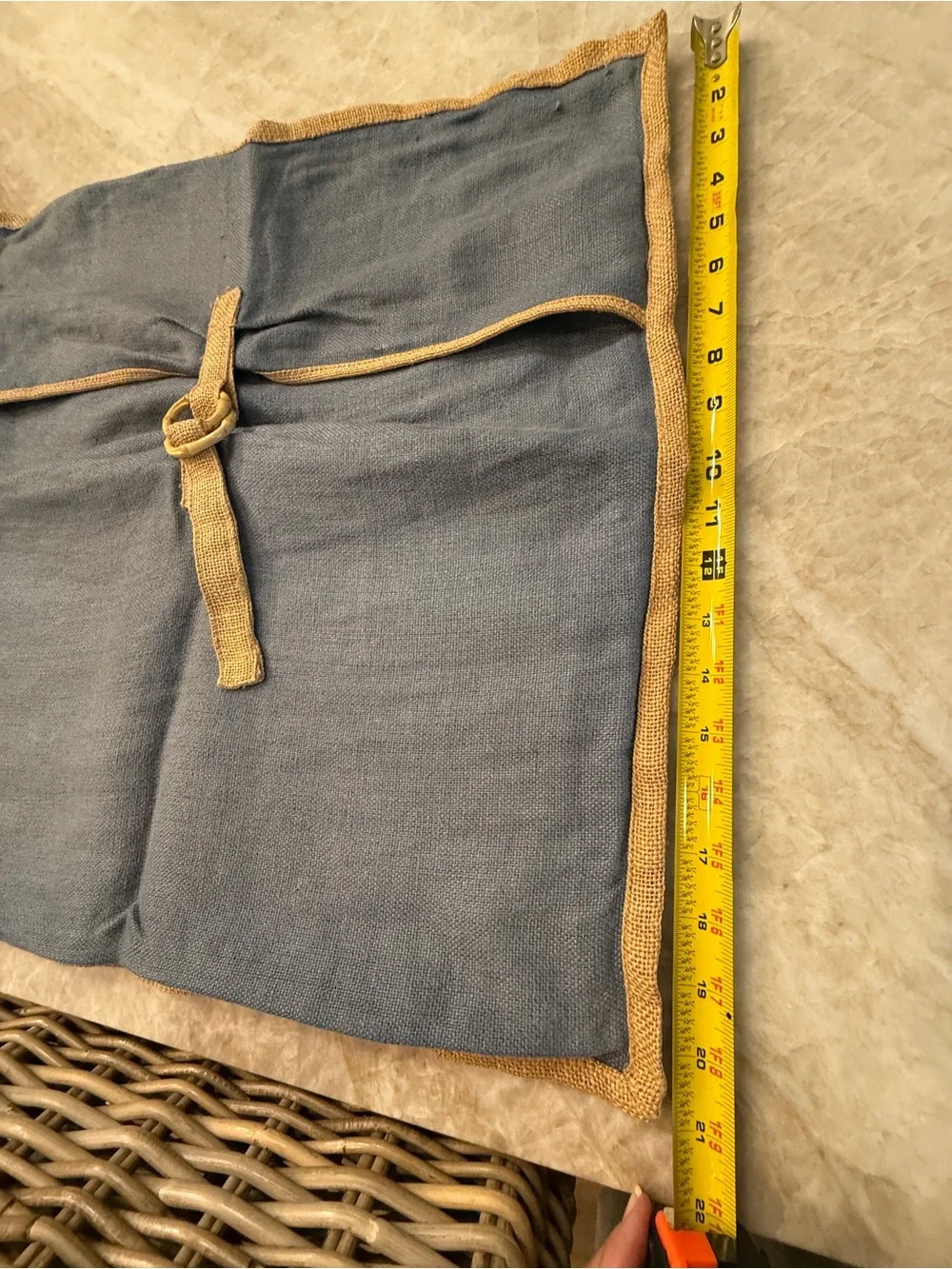 3 Pottery Barn 22x22 Blue Linen Pillow Covers with Burlap and braided Trim